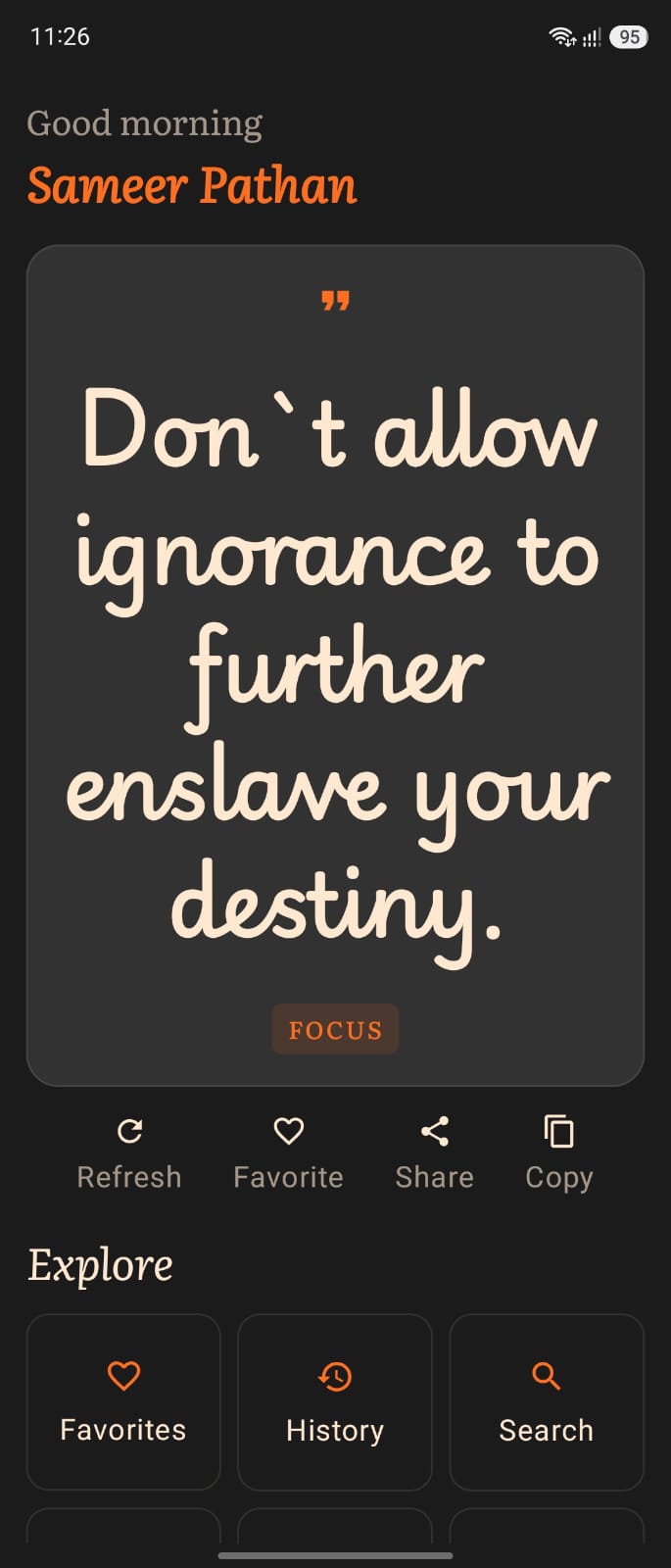 Focus App Daily Quote Screen